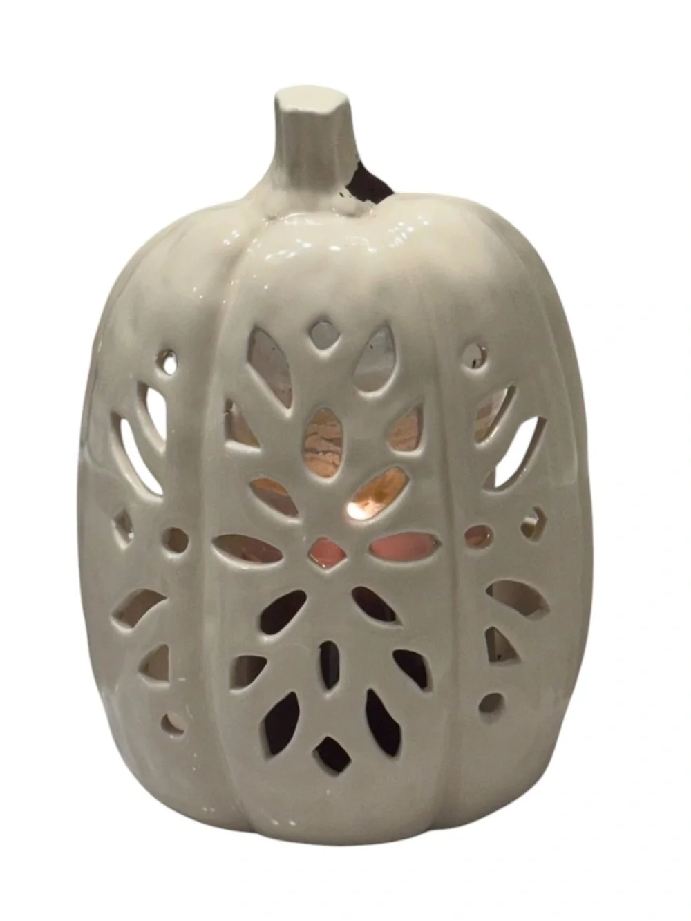 Yankee Candle Cream Ceramic Pumpkin Lantern with Floral Cutouts